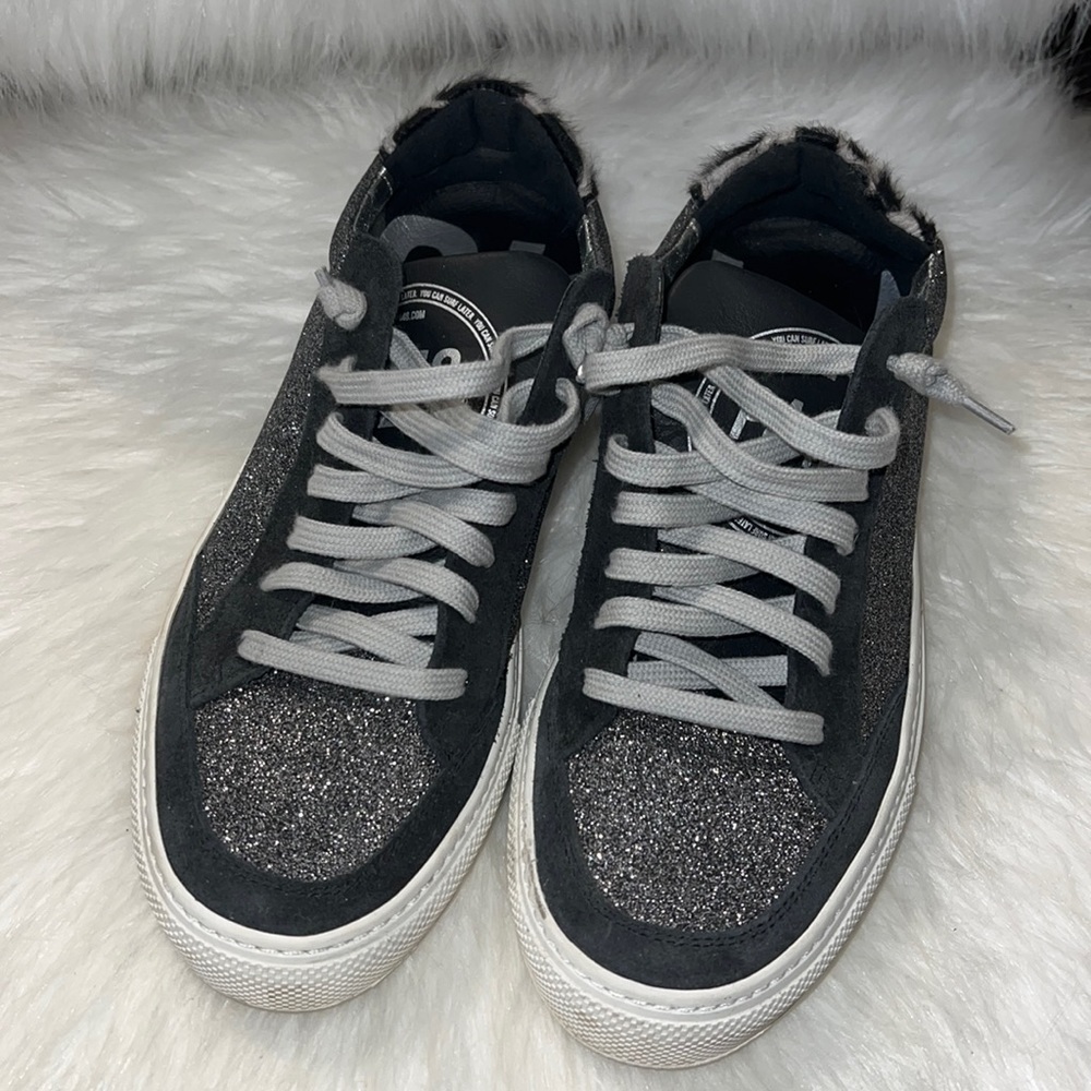 P448 silver glitter sneaker with cow print size 39